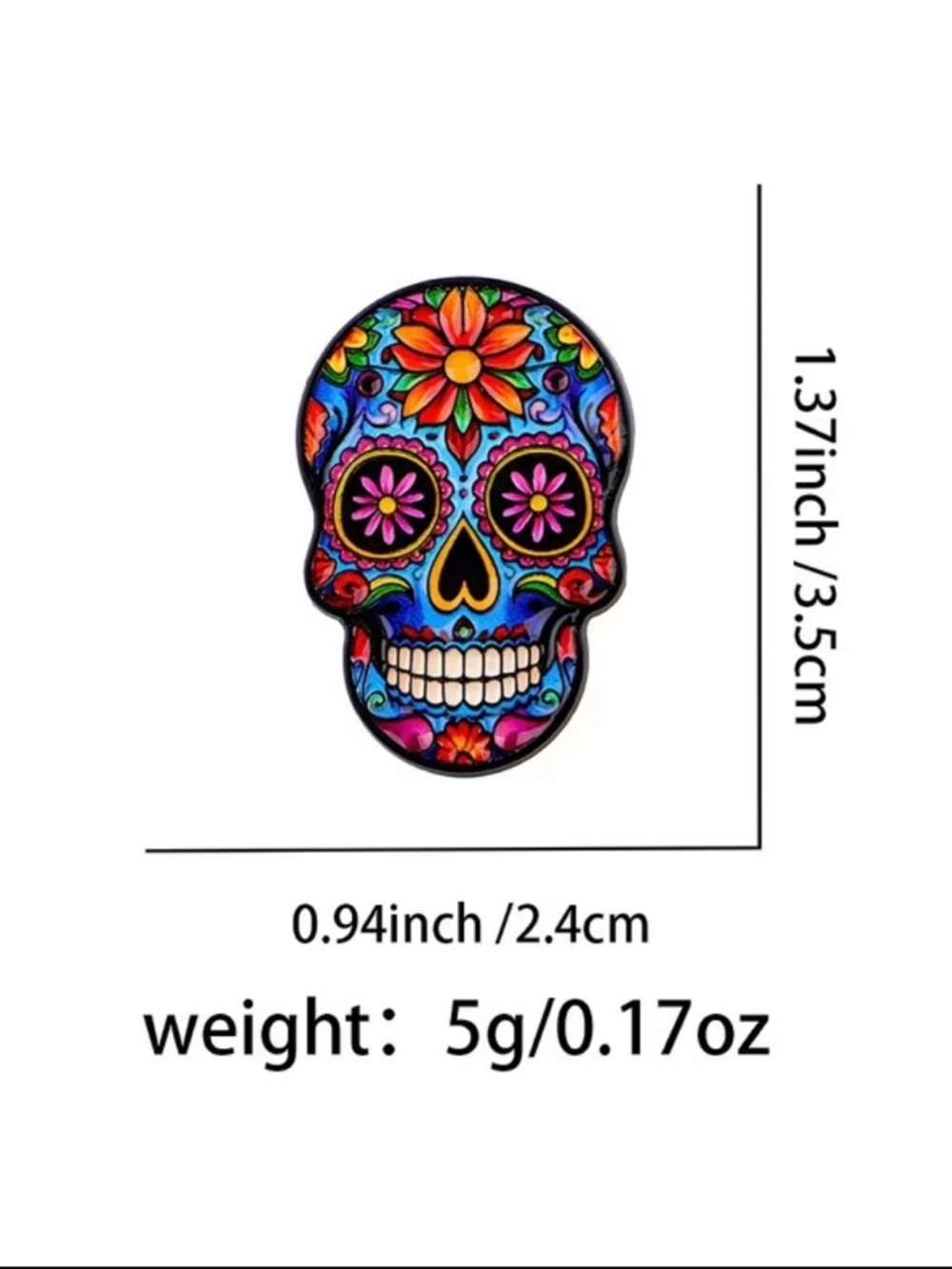 Colorful Sugar Skull Enamel Pin - Bright Floral Design - Picture 4 of 4